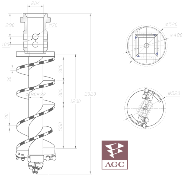520mm Flat Rock Auger Double Cut