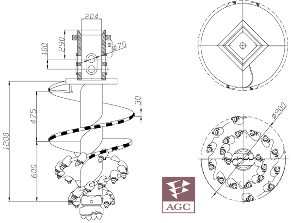 900mm Conical Rock Auger
